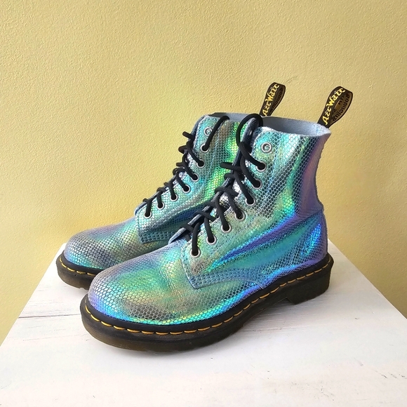 Martens 1460 Pascal Boots – Blue Iridescent Textured Leather Lace-Up